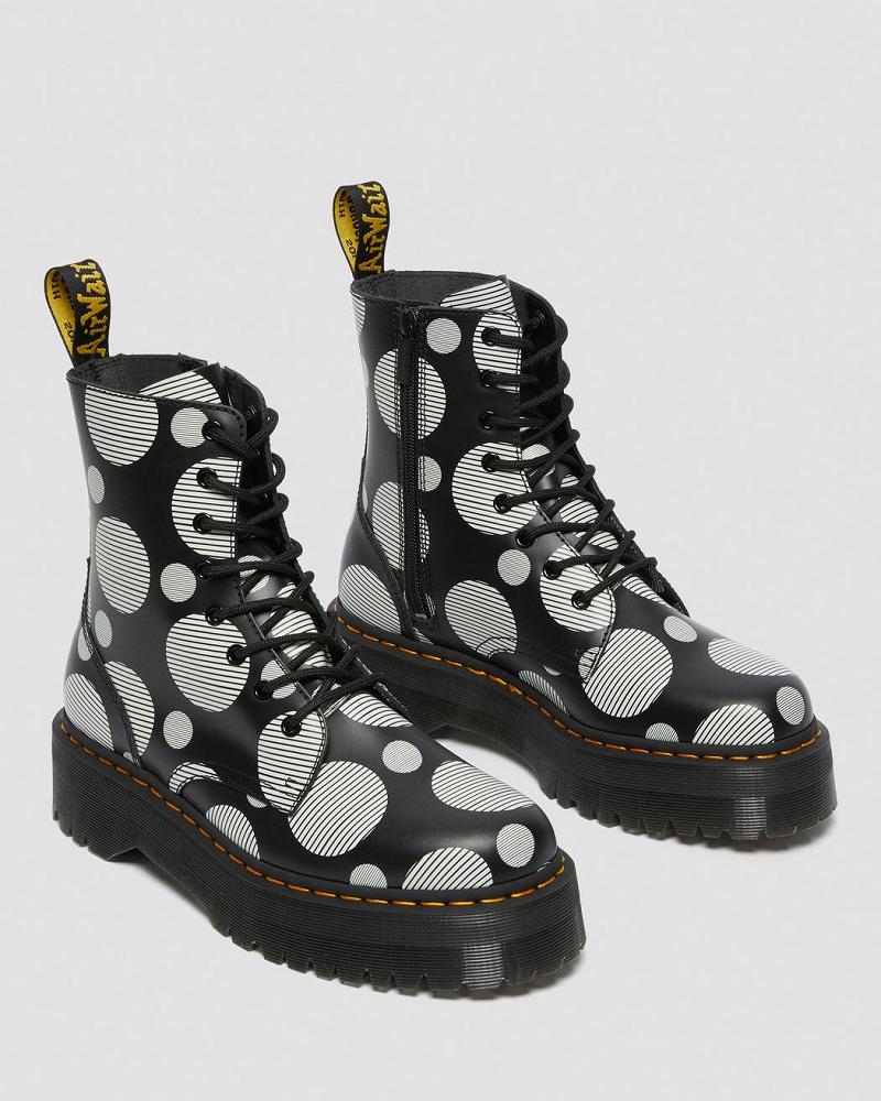 Dr Martens Jadon Polka Dot Smooth Læder Platform Støvler Dame Sort | DK 245WNB